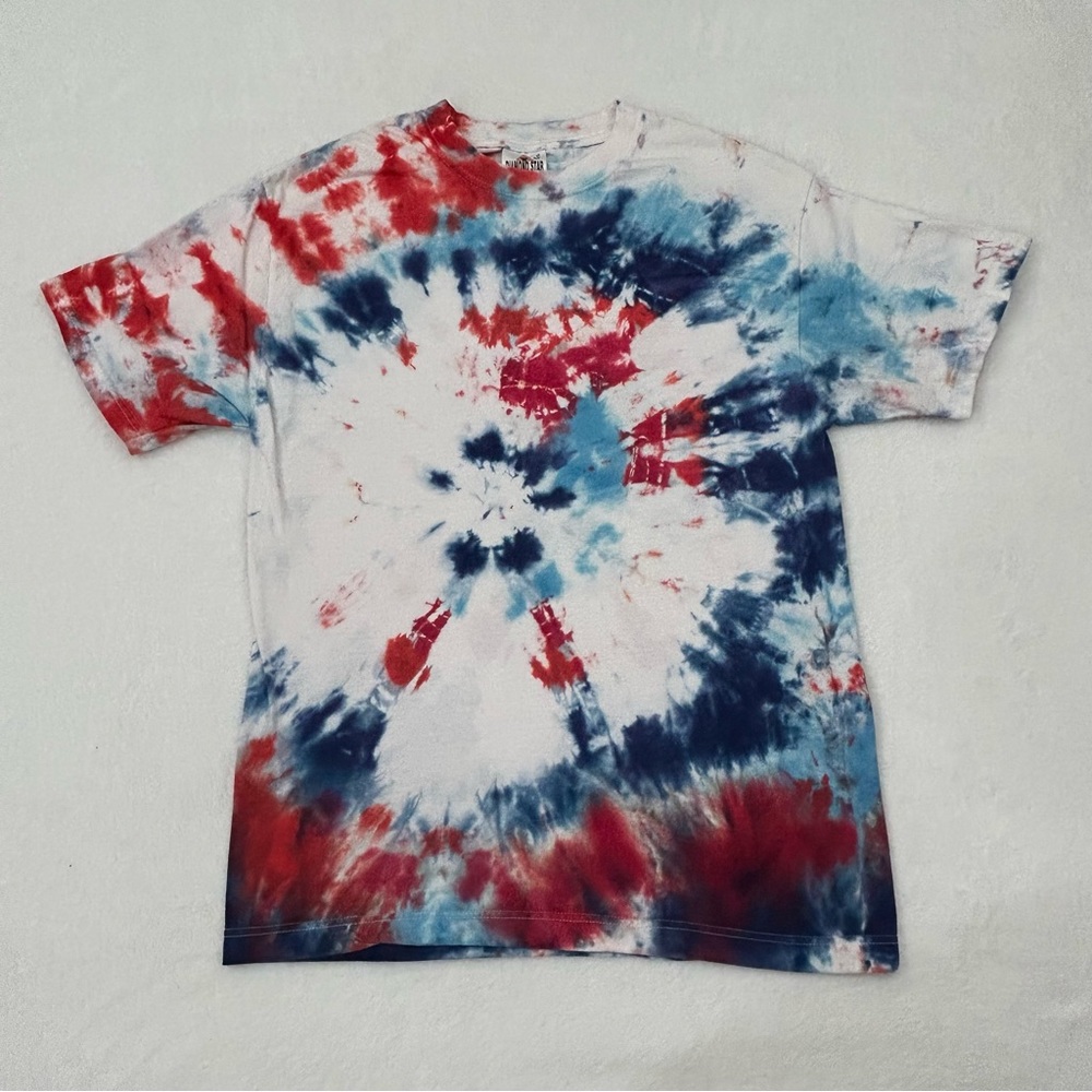 Vintage Diamond Star Red White & Blue Patriotic Tie Dye Tee Shirt Men’s size L.